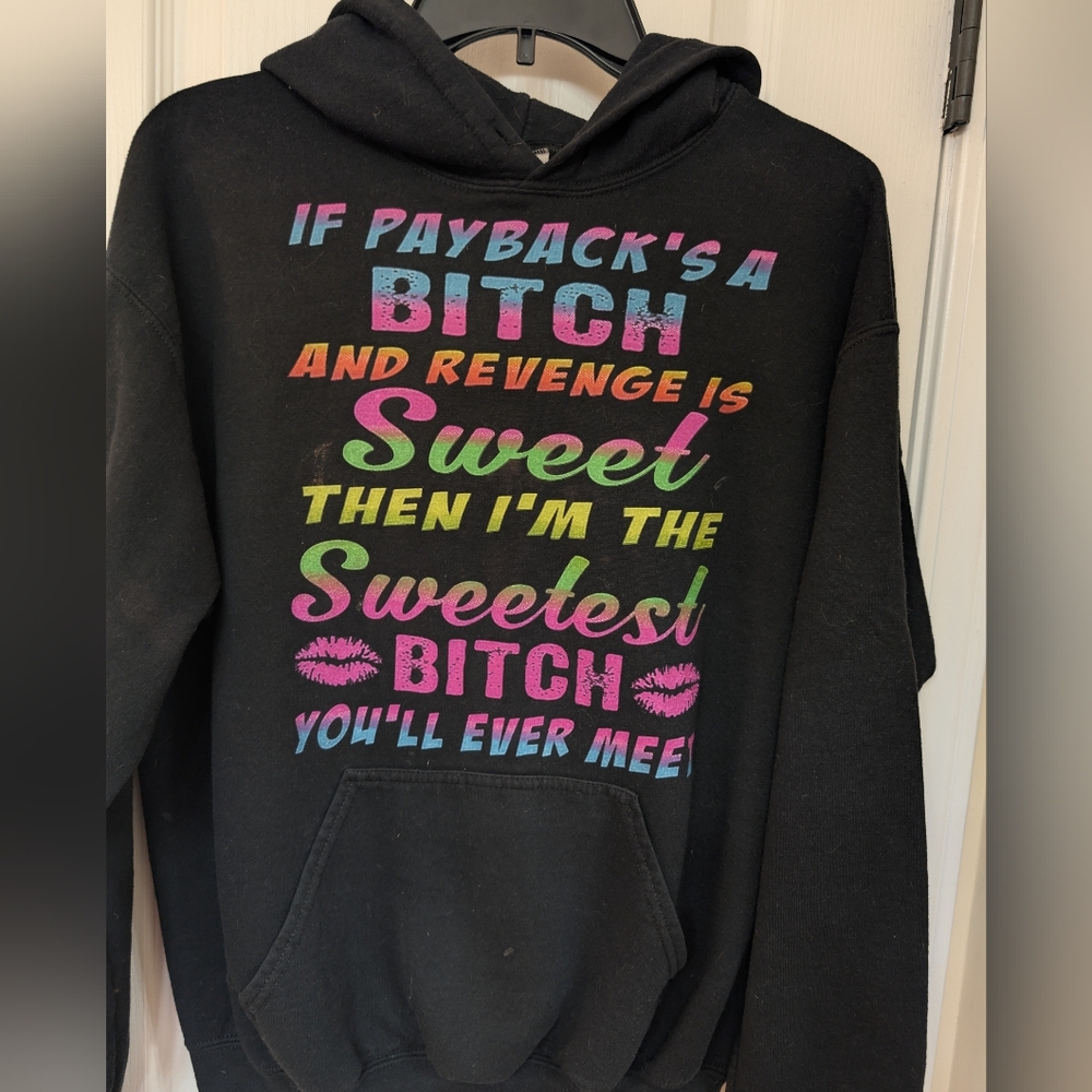 🟣 Black Pullover  Hoodie With Multicolor Graphic